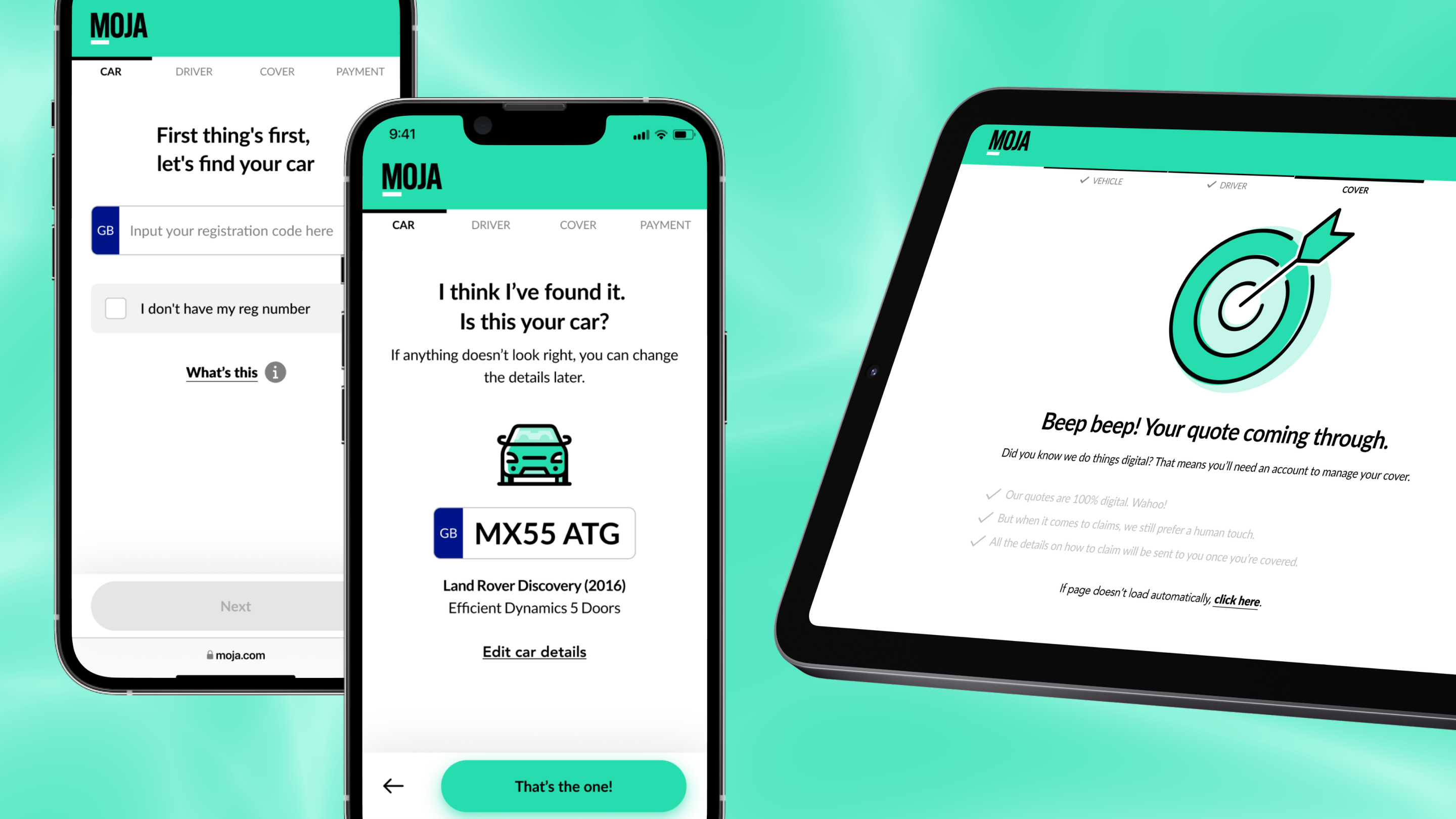 Hero image for Moja, insurance brand and quote experience